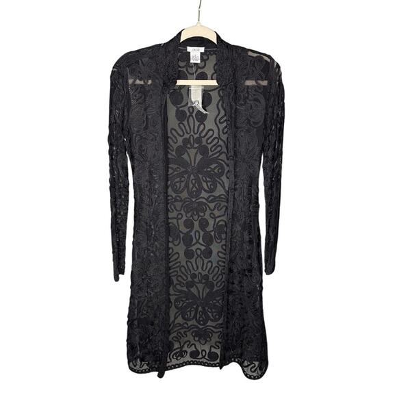 Cache Vintage NWT Long Black Sheer Textured Duster Cardigan EE27 - Picture 1 of 11